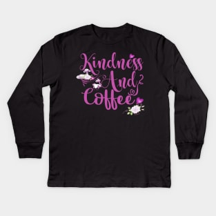 Kawaii Kindness and coffee lama Kids Long Sleeve T-Shirt